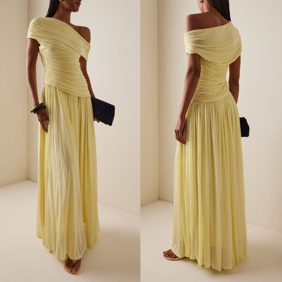 Simkhai Rhiannon Sunglow Yellow Ruched Jersey Maxi Dress Size 14 NWT - Picture 1 of 13